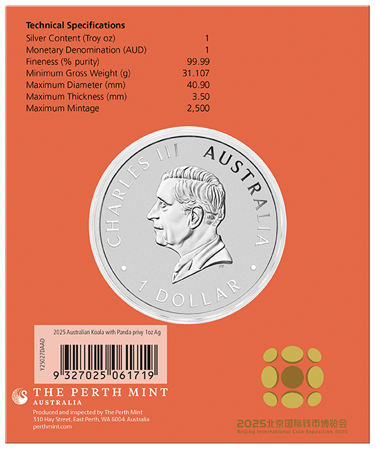 BICE - Australian Koala with Panda Privy 2025 1oz Silver Coin in Card