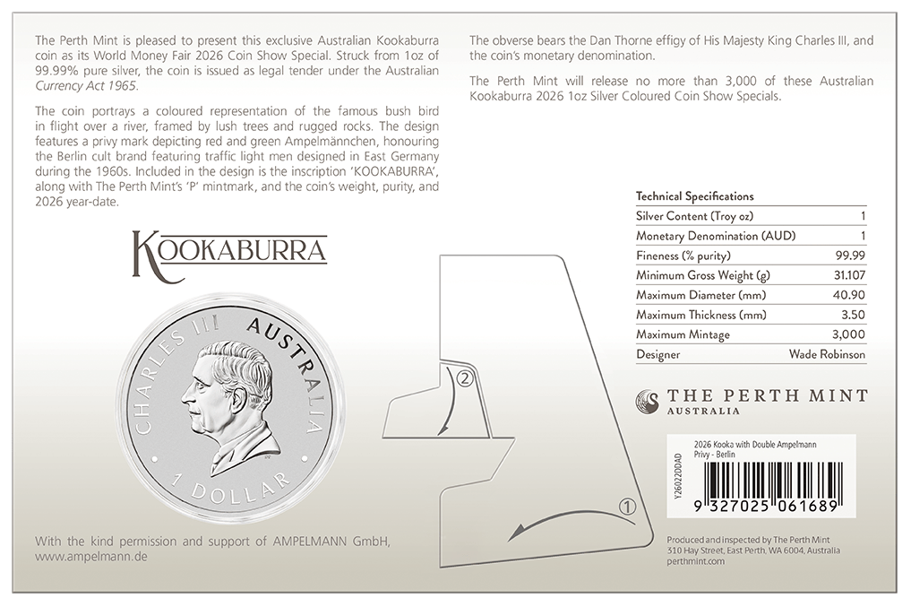 World Money Fair - Coin Show Special Australian Kookaburra 2026 1oz Silver Coloured Coin in Card