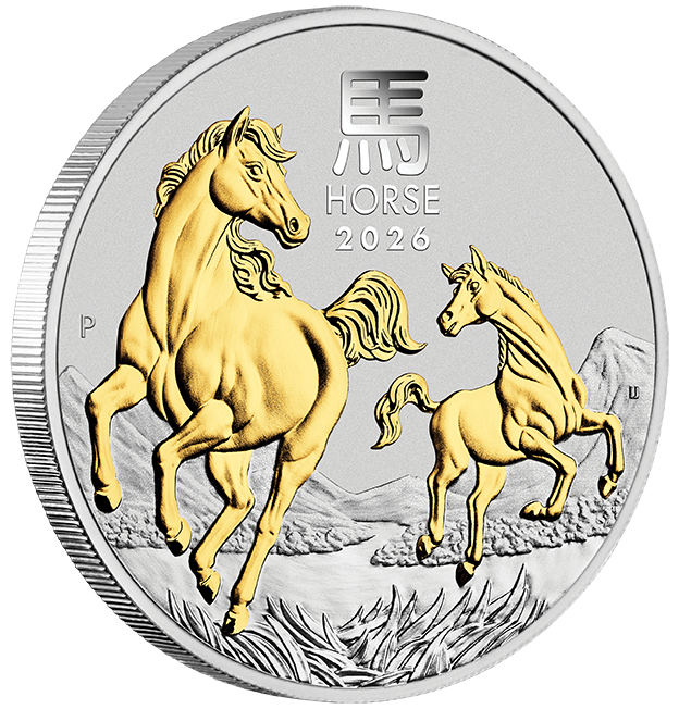 Australian Lunar Series III Year Of The Horse 2026 1oz Silver Gilded Coin