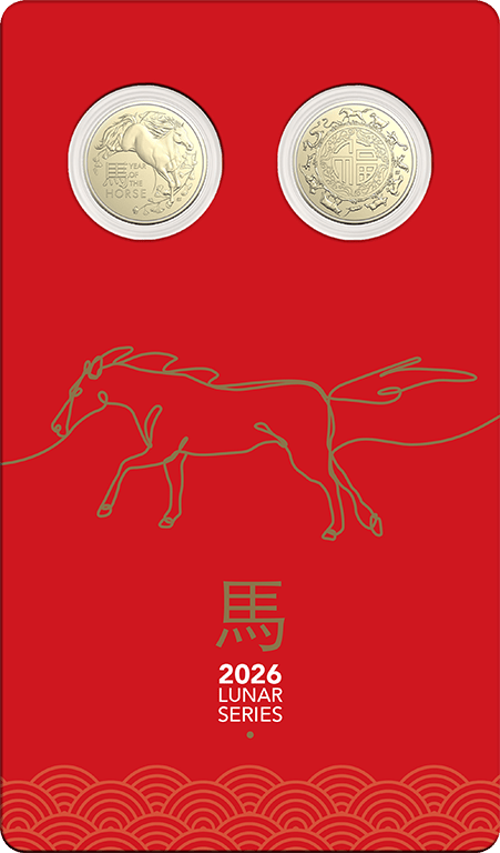 Lunar Series Year of the Horse 2026 $1 Unc Two Coin Set