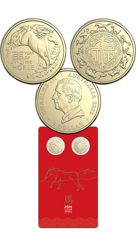Lunar Series Year of the Horse 2026 $1 Unc Two Coin Set