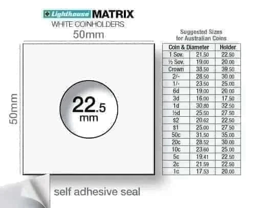 $2 5c 2c Sov - Lighthouse Self Adhesive 2×2" Coin Holders (22.5mm) - Nova Coins