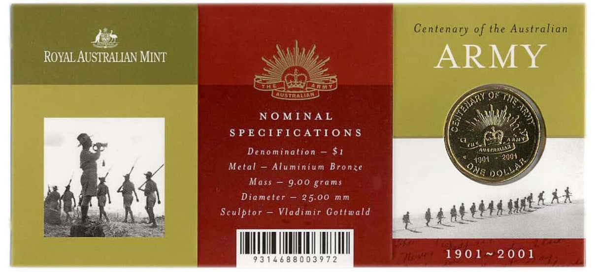 2001 Army Centenary $1 C Mintmark UNC