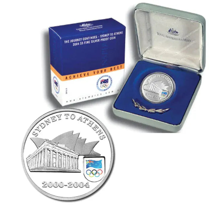 2004 The Journey Continues- Sydney to Athens $5 Fine Silver Proof Coin