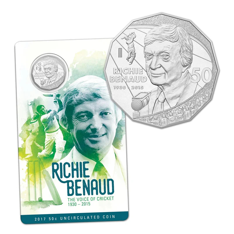 2017 50c Richie Benaud The Voice of Cricket Uncirculated Coin