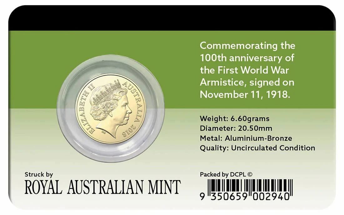 2018 $2 Remembrance Day Armistice UNC Coin Pack