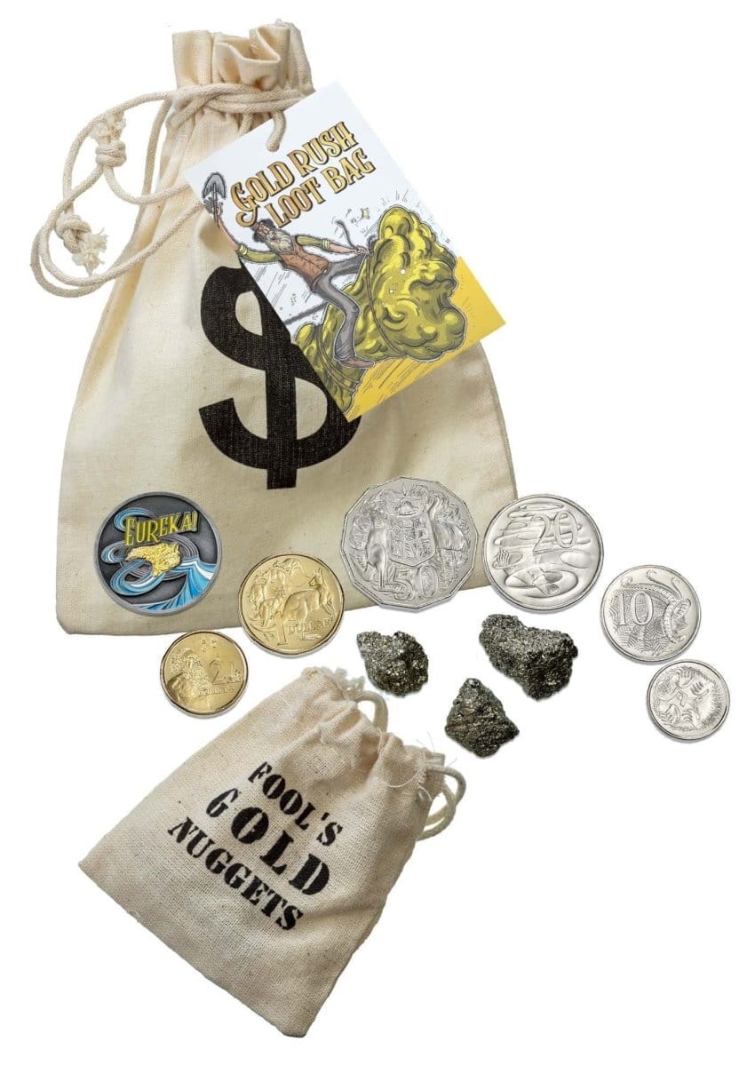 2020 Gold Rush Loot Bag With Coin Set ,token & Fools Gold Nugget Set - Nova Coins