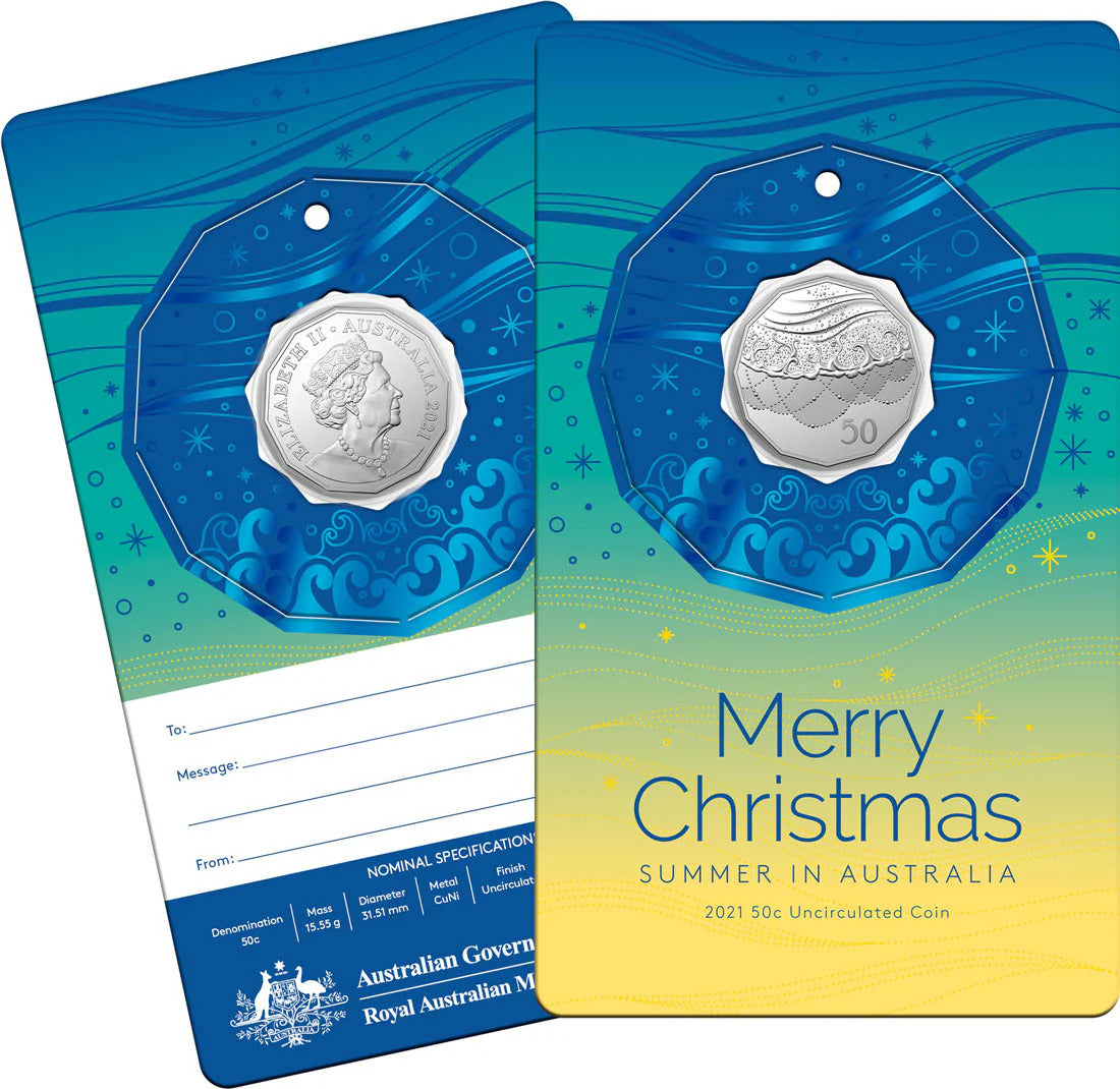 2021 50c Merry Christmas Summer in Australia Decoration Carded Coin