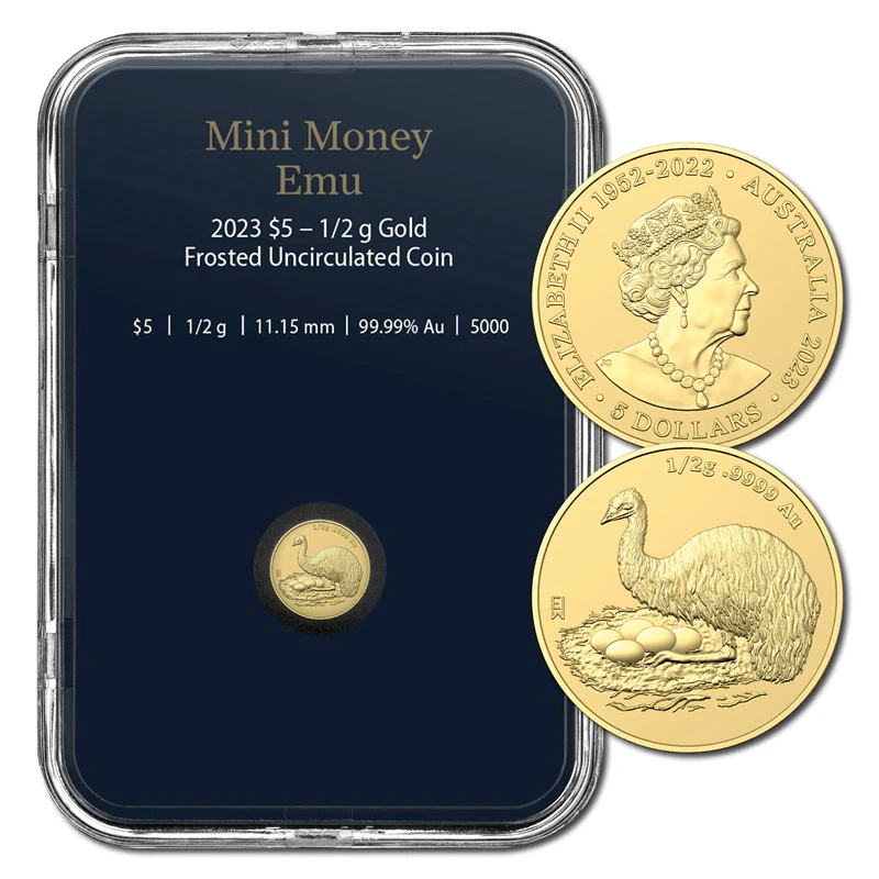 2023 $5 Mini Money Emu 0.5g Gold Frosted UNC - Nova Coins