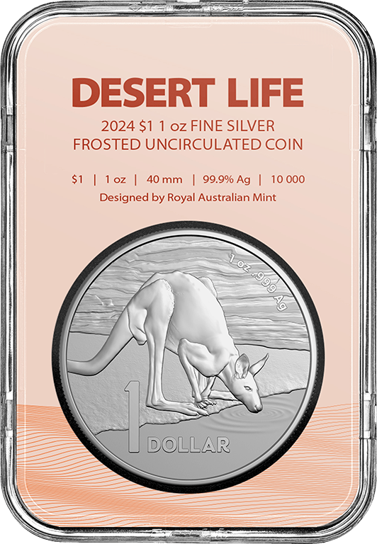 2024 $1 Kangaroo Series Desert Life 1oz Silver Frosted UNC - Nova Coins