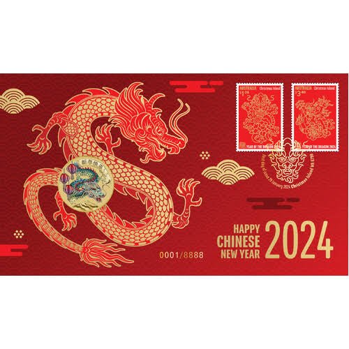 2024 Happy Chinese New Year AlBr $1 Perth Mint Stamp & Coin PNC - Nova Coins