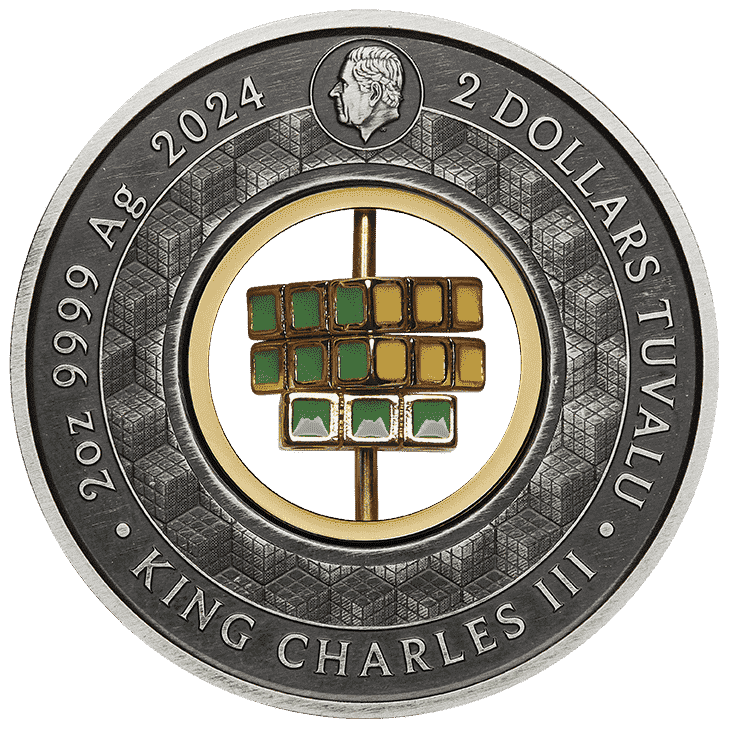 2024 Rubik’s™ Cube 50th Anniversary 2oz Silver Antiqued Coloured Coin - Nova Coins