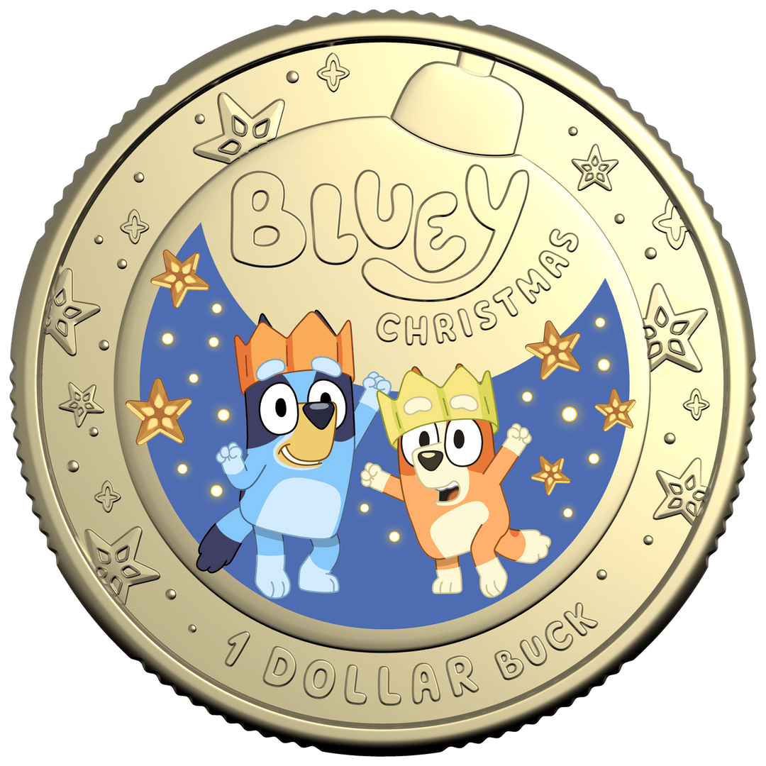 2025 $1 Coloured Uncirculated Coin – Bluey Christmas - Nova Coins