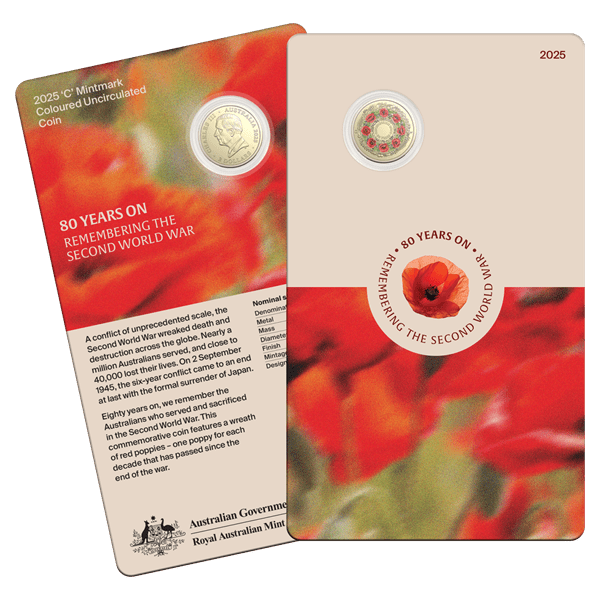 2025 ‘C’ Mintmark Coloured Uncirculated Coin in Card – 80 Years On: Remembering the Second World War - Nova Coins
