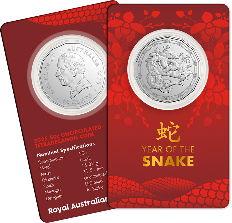 2025 50c Lunar Year of the Snake Tetradecagon UNC Coin