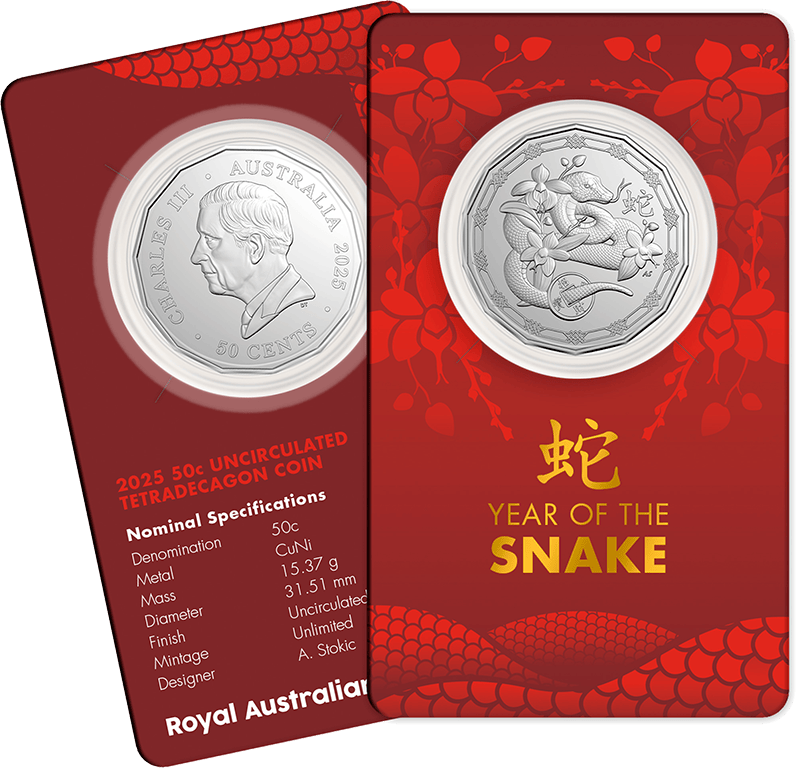 2025 50c Lunar Year of the Snake Tetradecagon UNC Coin