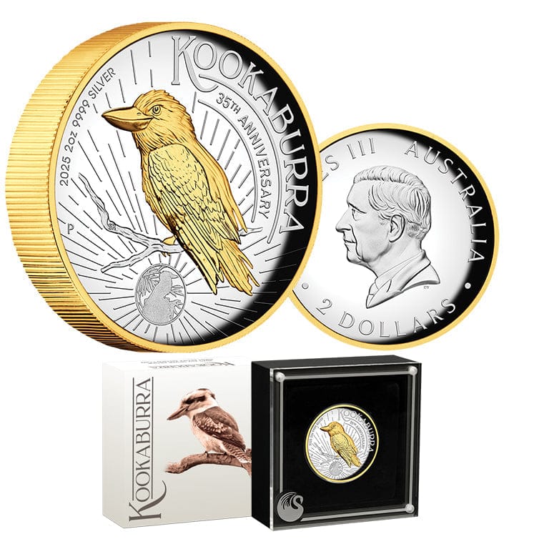 Australian Kookaburra 2025 2oz Silver High Relief Gilded Proof Coin