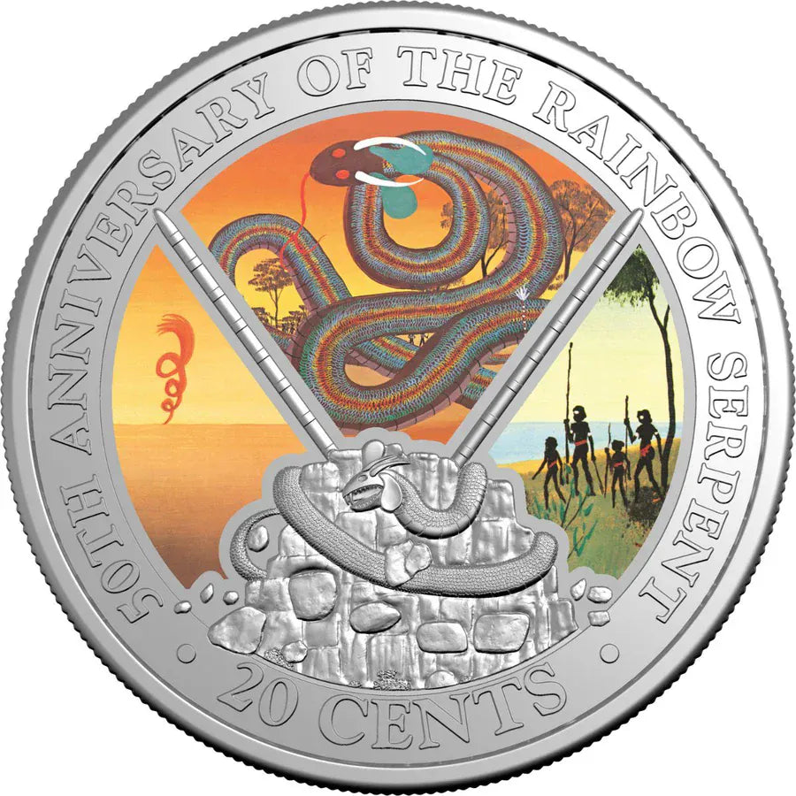 The Rainbow Serpent 50th Anniversary 2025 20c Colour Uncirculated Coin & Special Edition Book
