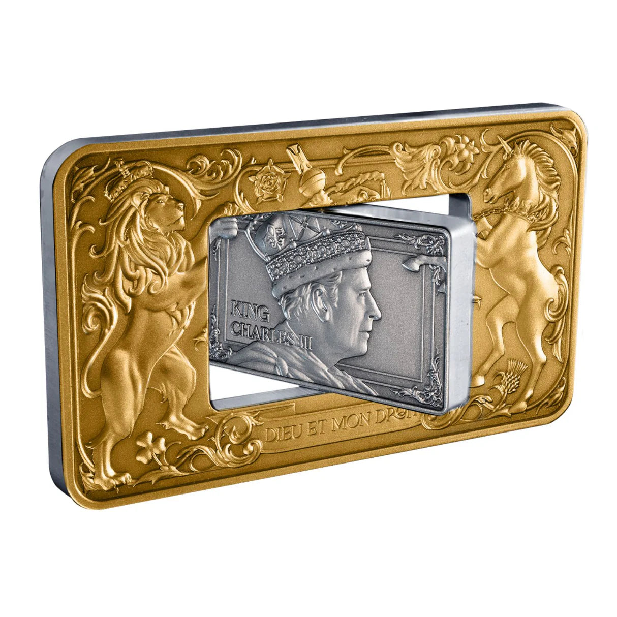Elizabeth II & Charles III 2026 $5 Revolving Rectangle Gold-plated 2oz Silver Antique Coin
