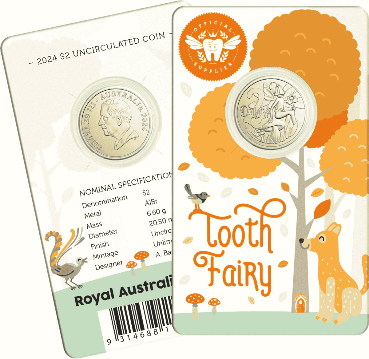 "2024 Tooth Fairy Two Dollar Coin on Card (King Charles Effigy) - Nova Coins"