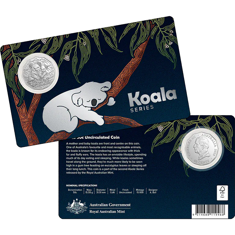 2025 50c Koala Series UNC Carded Coin