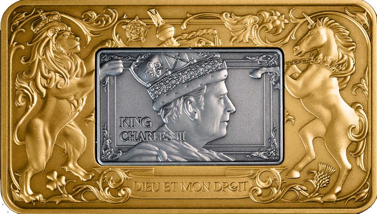 Elizabeth II & Charles III 2026 $5 Revolving Rectangle Gold-plated 2oz Silver Antique Coin