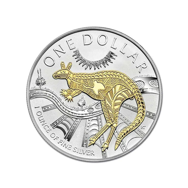 2003 $1 Kangaroo Selectively Gold Plated 1oz Silver Coin