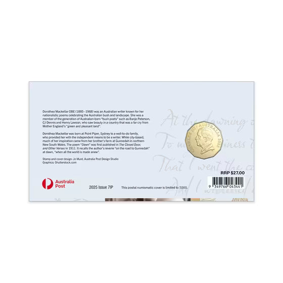 Dorothea Mackellar PNC – Dawn 2025 50c Postal Numismatic Cover