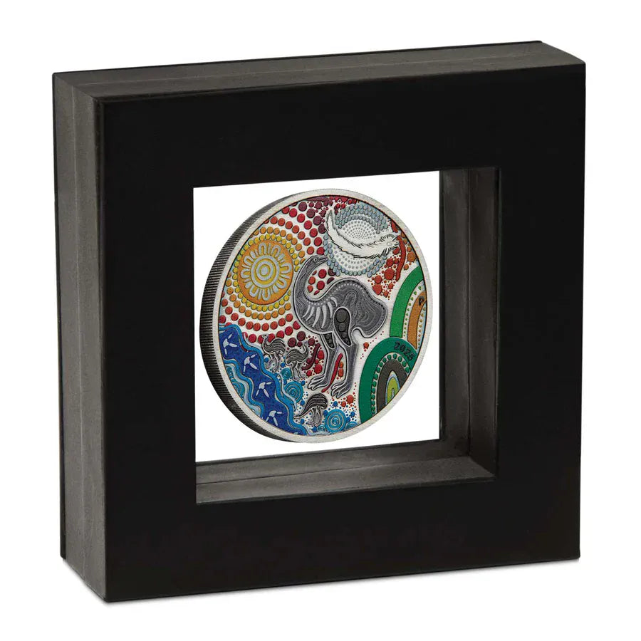 Emu Utingat 2025 2oz Silver Antiqued Coloured Coin