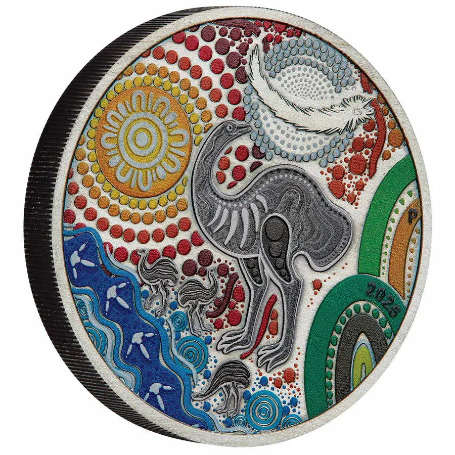 Emu Utingat 2025 2oz Silver Antiqued Coloured Coin