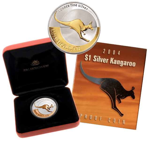 2004 $1 Selectively Gold Plated Silver Kangaroo Proof Coin