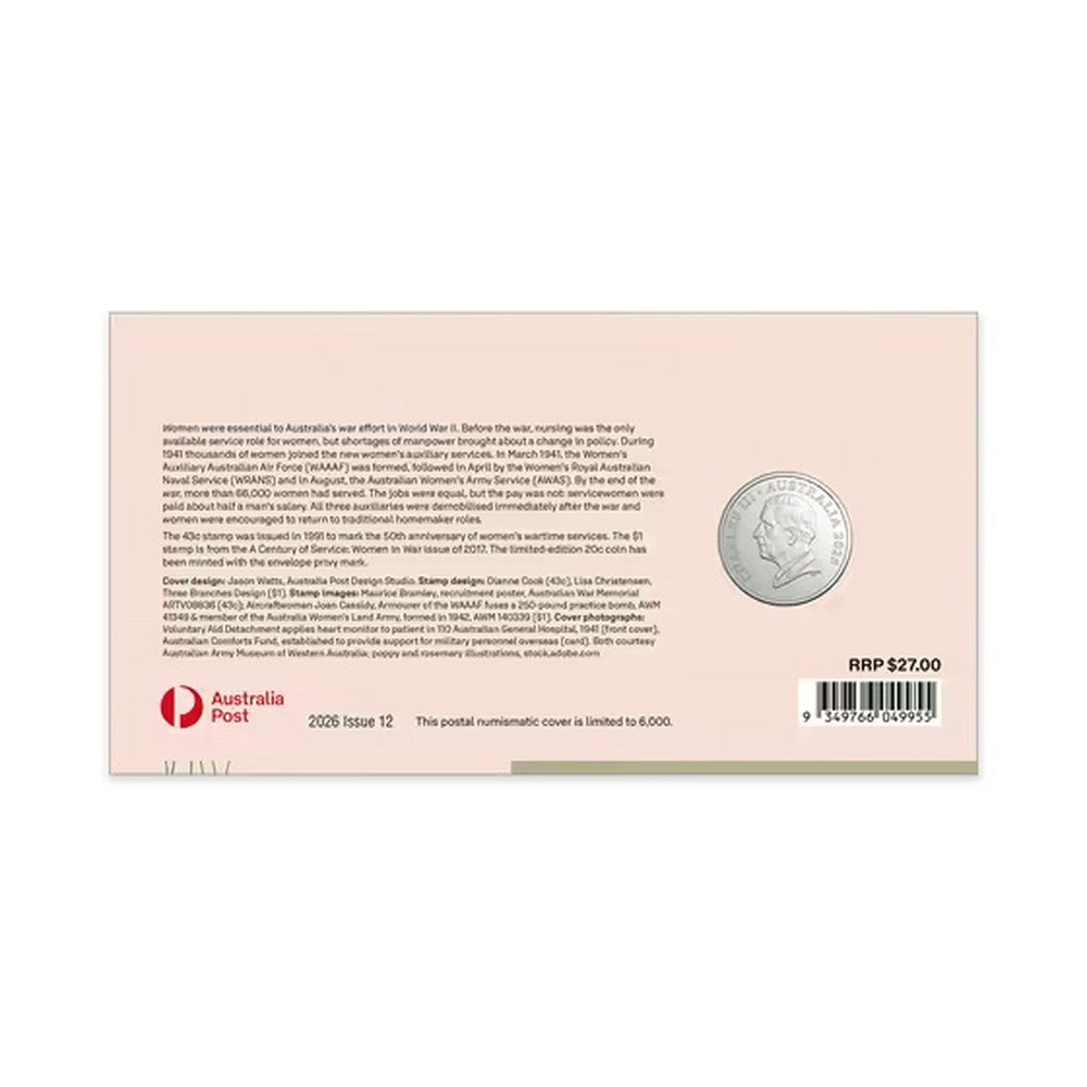 1941 WWII Campaigns: Women's Service Postal Numismatic Cover PNC