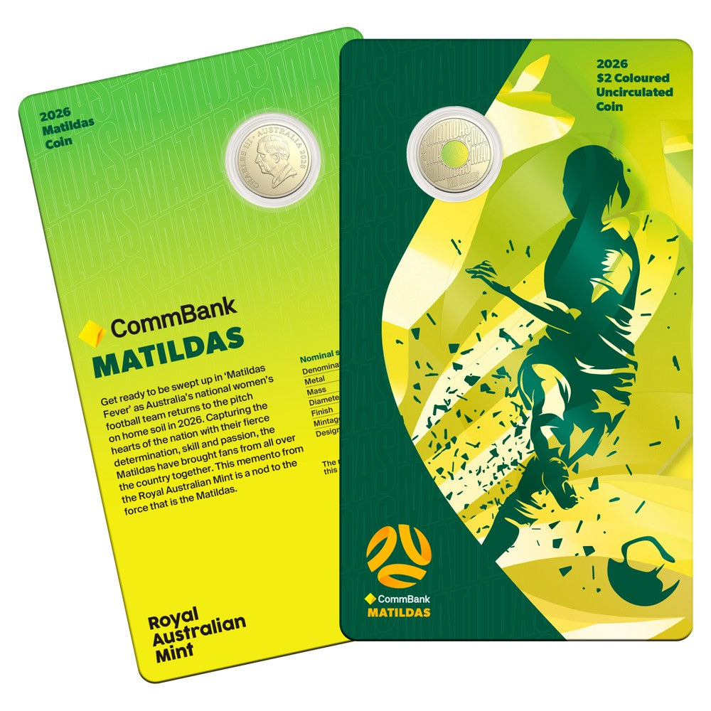 2026 $2 Matildas Coloured UNC Coin Carded