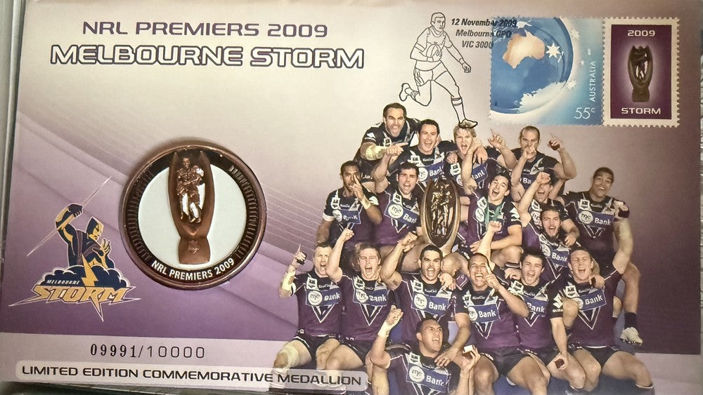 2009 NRL Premiers Melbourne Storm Limited Edition Medallion Cover (PMC)