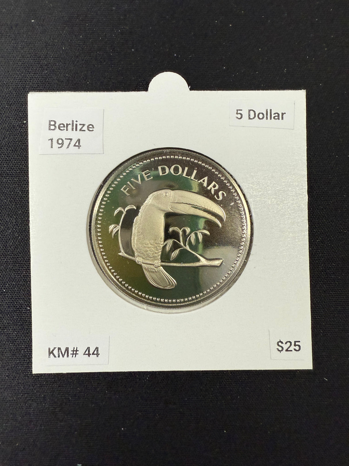 Belize 1974 5 Dollars Keel-Billed Toucan Cu-Ni Proof Coin