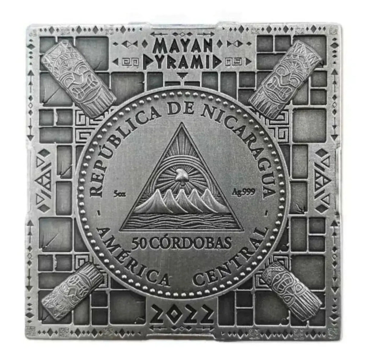 Mayan Pyramid of Chichen Itza 5Oz Silver Coin 50 Cordobas Nicaragua 2022