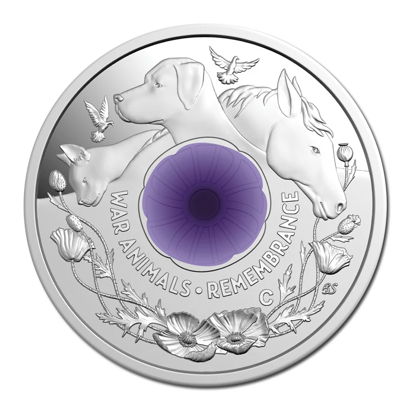 2024 $2 ‘C’ Mintmark Coloured Fine Silver Proof Coin – War Animals Remembrance