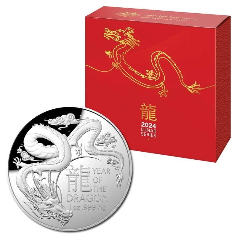 2025 Lunar Series $5 1 oz Fine Silver Proof Domed Coin – Year of the Dragon