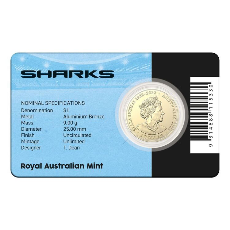 2024 NRL Cronulla-Sutherland Sharks $1 Team Coin in Card