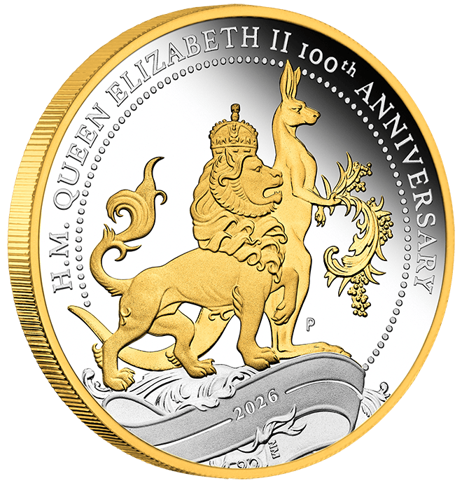 HM QEII 100th Anniversary Florin 2026 1oz Silver Proof Gilded Coin
