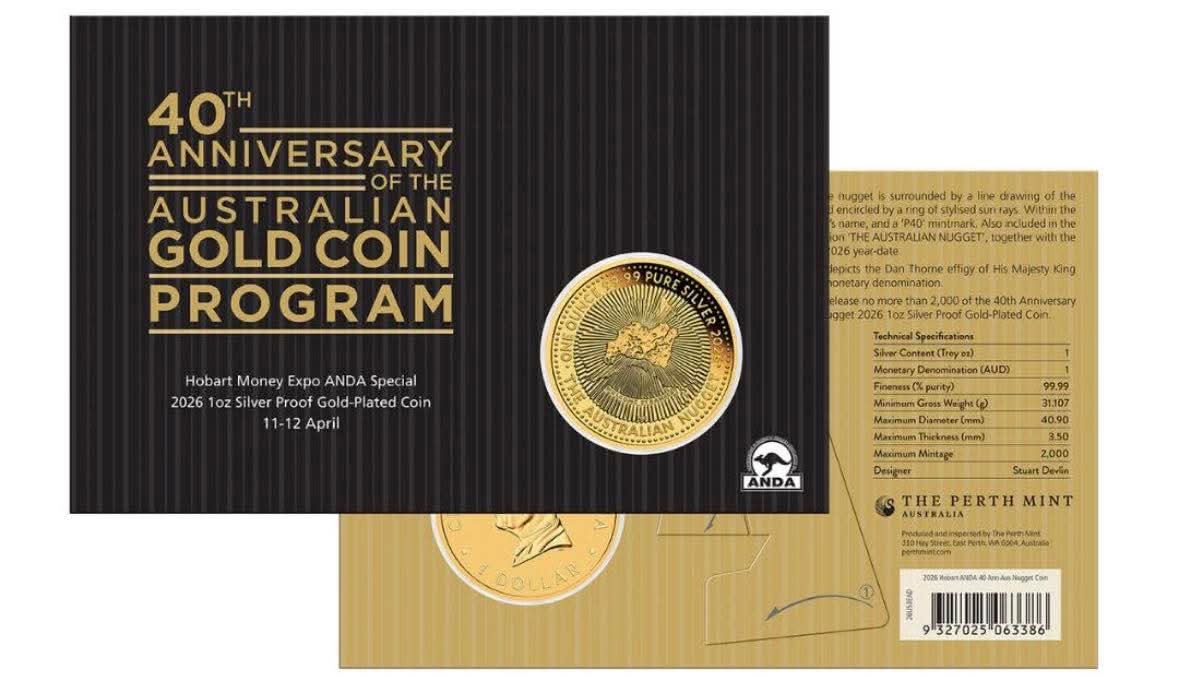 Hobart Money Expo Special Australian Nugget 40th Anniversary 2026 1oz Silver Proof Gold-Plated Coin