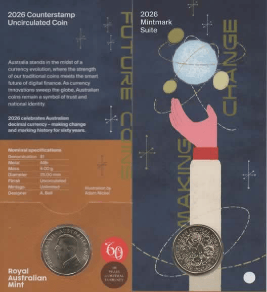 2026 $1 60th Anniversary of Decimal Currency - Australia Map Counterstamp - Set of 5