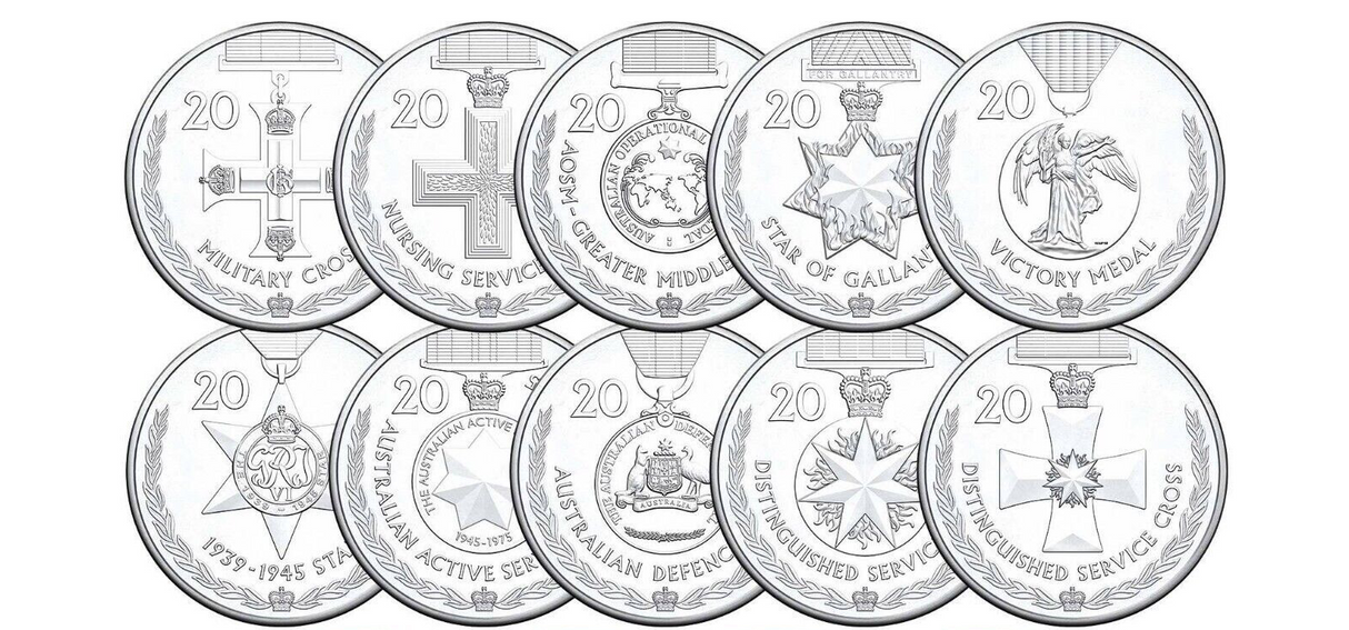 2017 Legends of the Anzacs - Full 20c Set in 2x2 Coin Holders