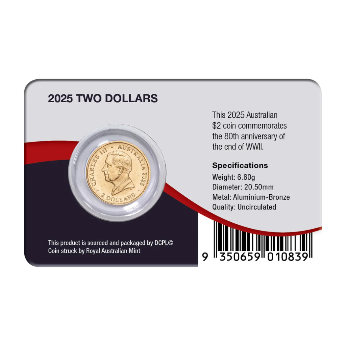 Australia WWII 80th Anniversary Poppy Wreath 2025 $2 Colour Aluminium - Bronze Uncirculated Coin Pack - Nova Coins