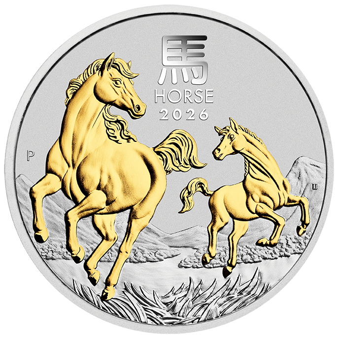 Australian Lunar Series III Year Of The Horse 2026 1oz Silver Gilded Coin - Nova Coins