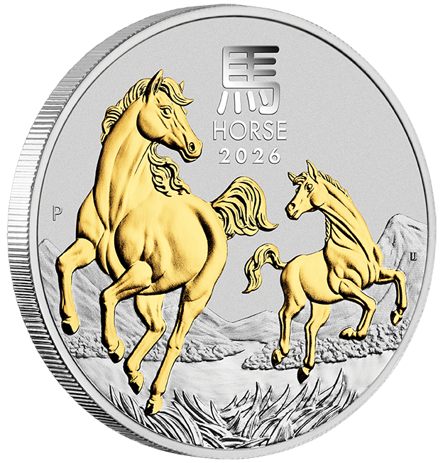 Australian Lunar Series III Year Of The Horse 2026 1oz Silver Gilded Coin - Nova Coins