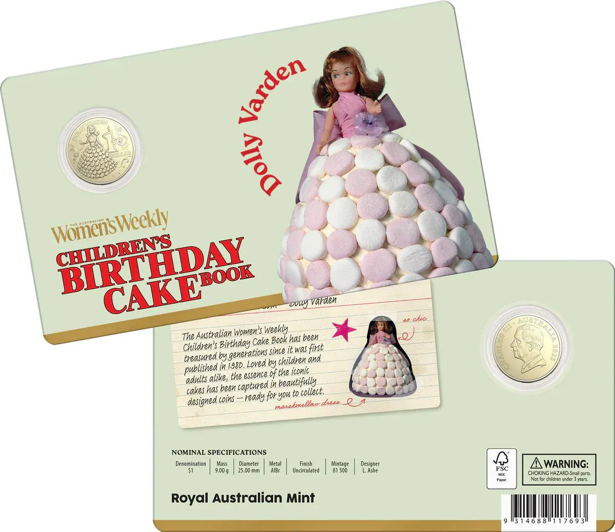 AWW Birthday Cake Dolly Varden 2025 $1 Uncirculated Coin in Card - Nova Coins