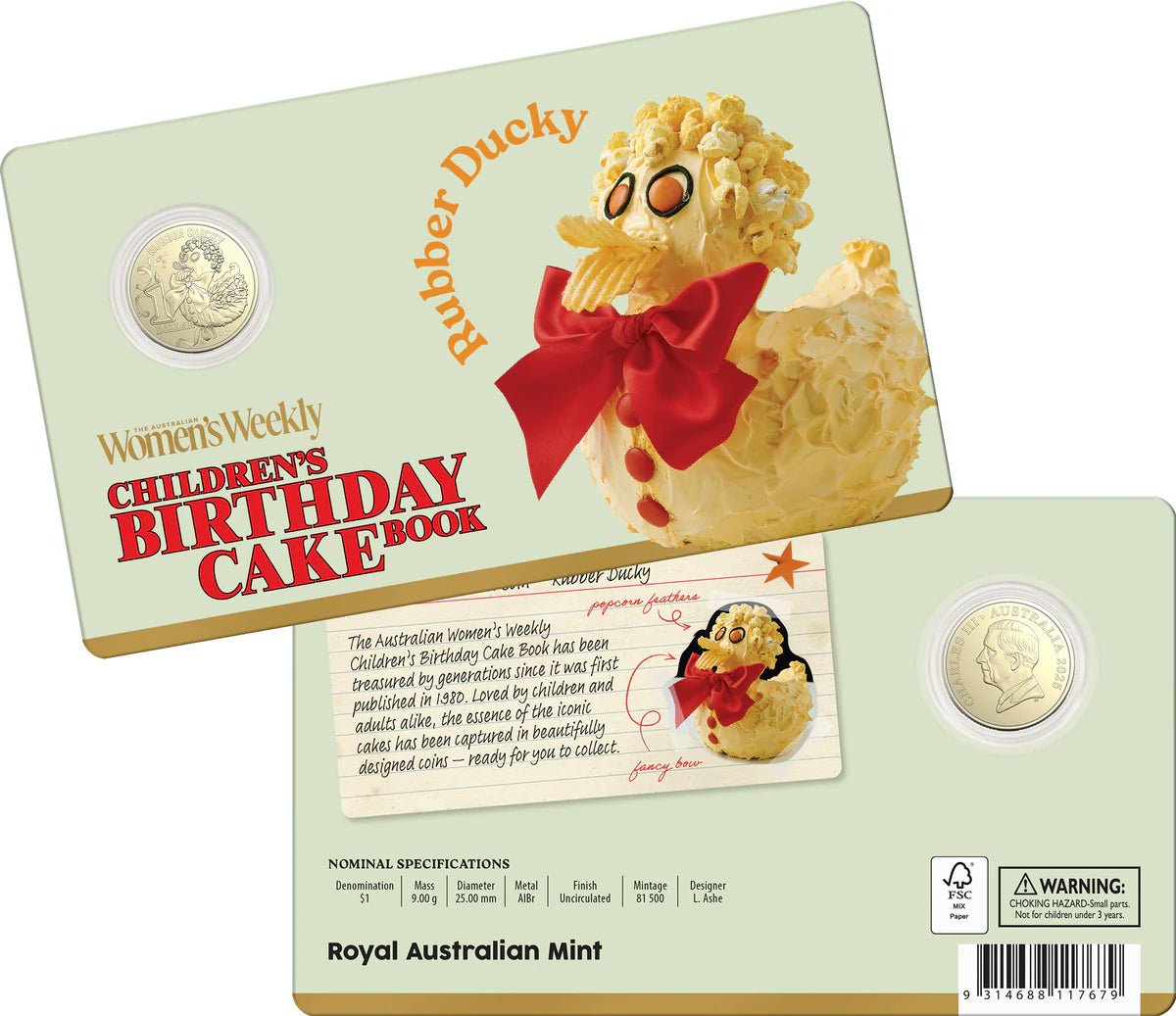 AWW Birthday Cake Rubber Ducky 2025 $1 Uncirculated Coin in Card - Nova Coins