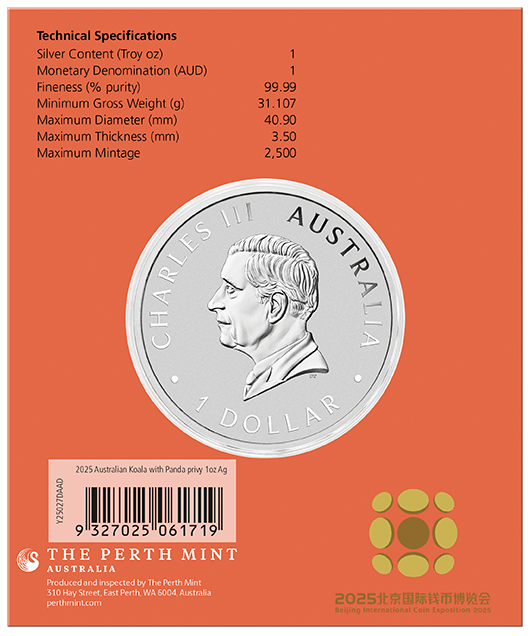 BICE - Australian Koala with Panda Privy 2025 1oz Silver Coin in Card - Nova Coins