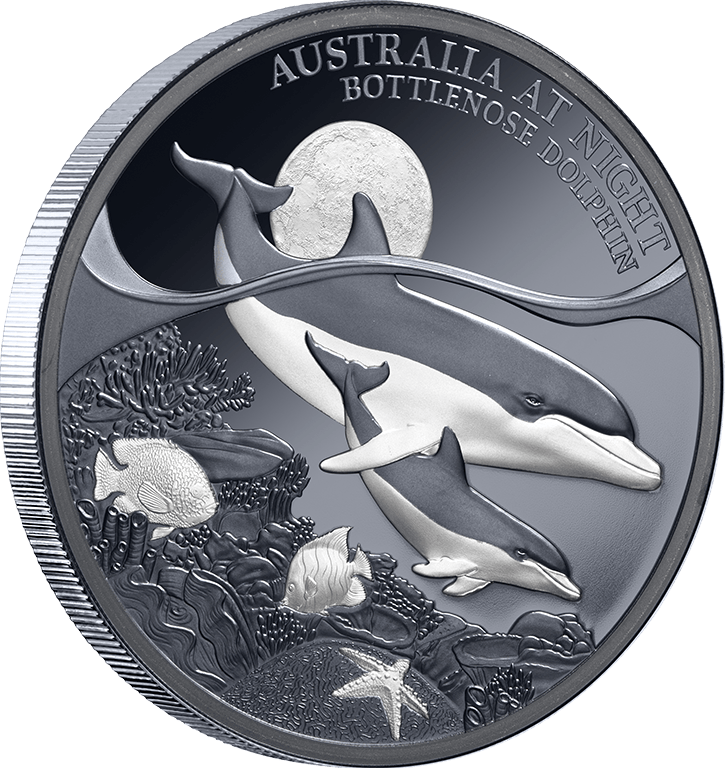 Australia At Night - 2025 Bottlenose Dolphin $1 1oz Silver Black Proof Coin